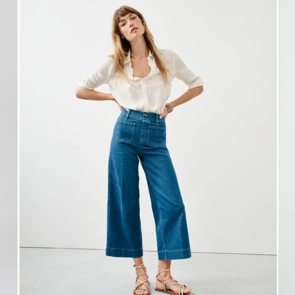 NWT SPANX cropped wide legged jeans size S petite